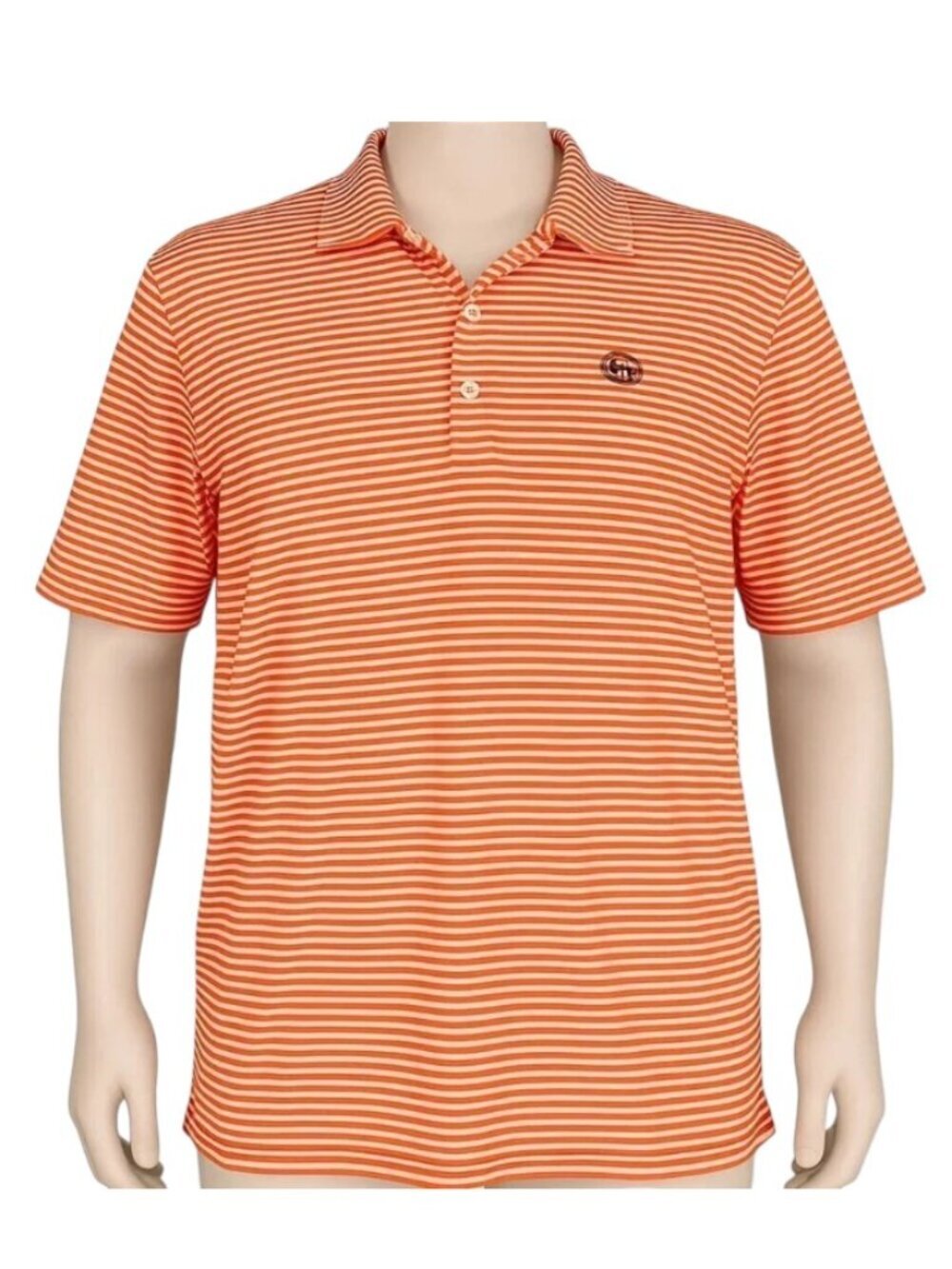 Men's Turtleson Orange & White Striped Golf Shirt/Polo with Logo Size XL